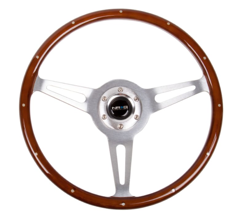 NRG — NRG Classic Wood Grain Steering Wheel (365mm) Wood w/Metal Inserts & Brushed Alum. 3-Spoke Center