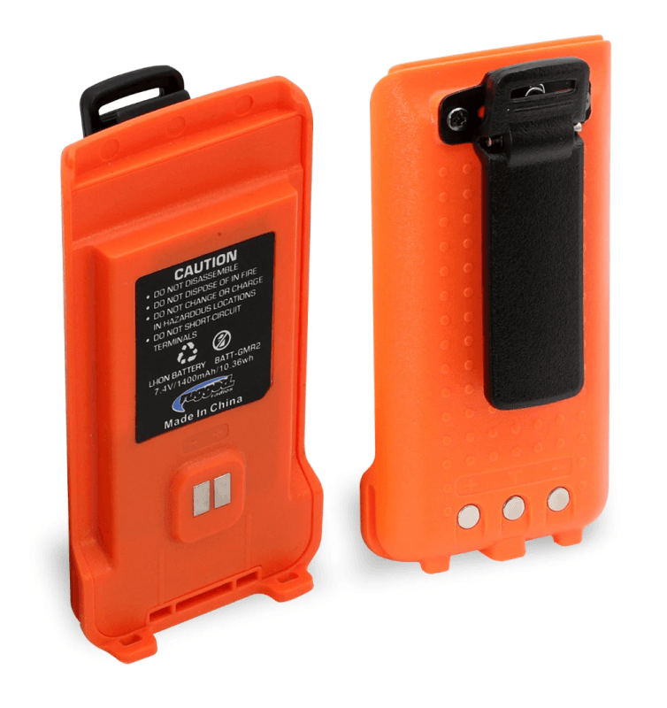 Rugged Radios — Rugged Radios GMR2 Replacement Lithium Battery w/12v Charge Port and Belt Clip Safety Orange