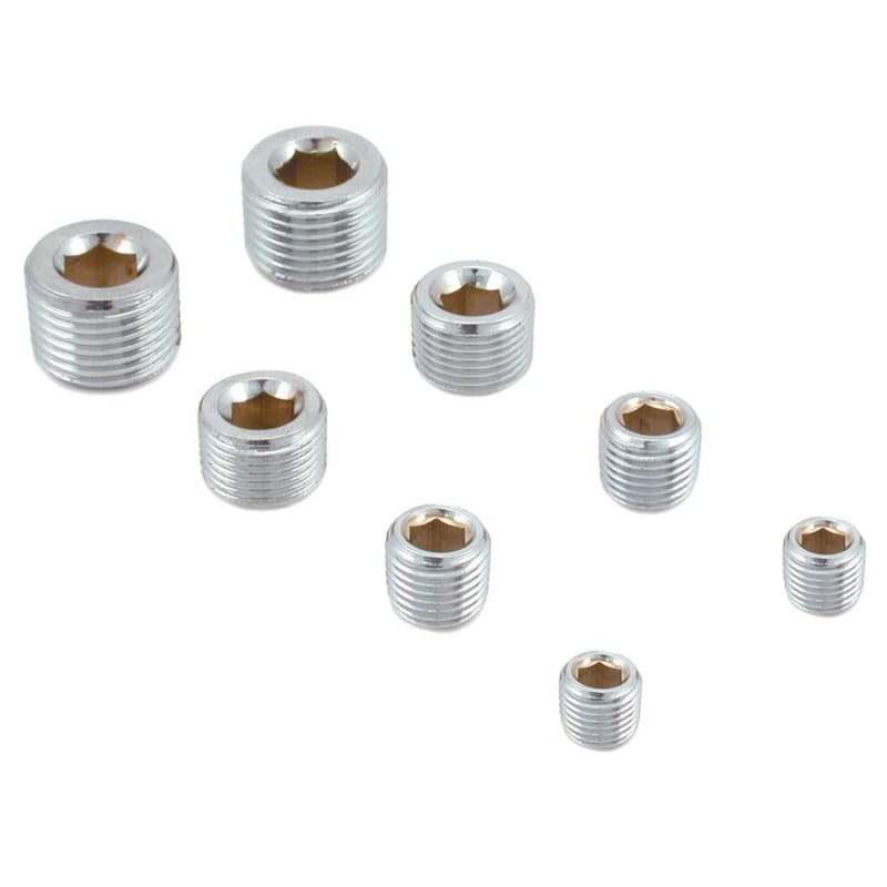 Spectre — Spectre Pipe Plug Kit - Includes (2) 1/8in. / (2) 1/4in. / (2) 3/8in. / (2) 1/2in. Plugs - Chrome
Spectre Pipe Plug Ki
Pipe Plug Kit