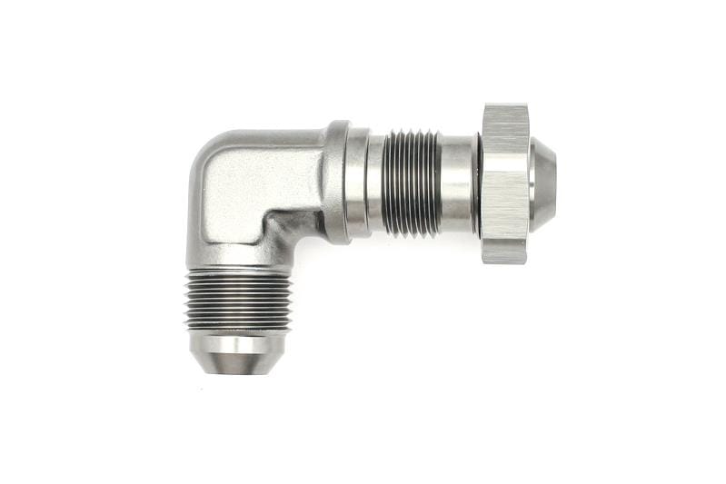 DeatschWerks — DeatschWerks 8AN Male Flare To 8AN Male Flare Bulkhead Adapter 90-Degree (Incl. Nut)
