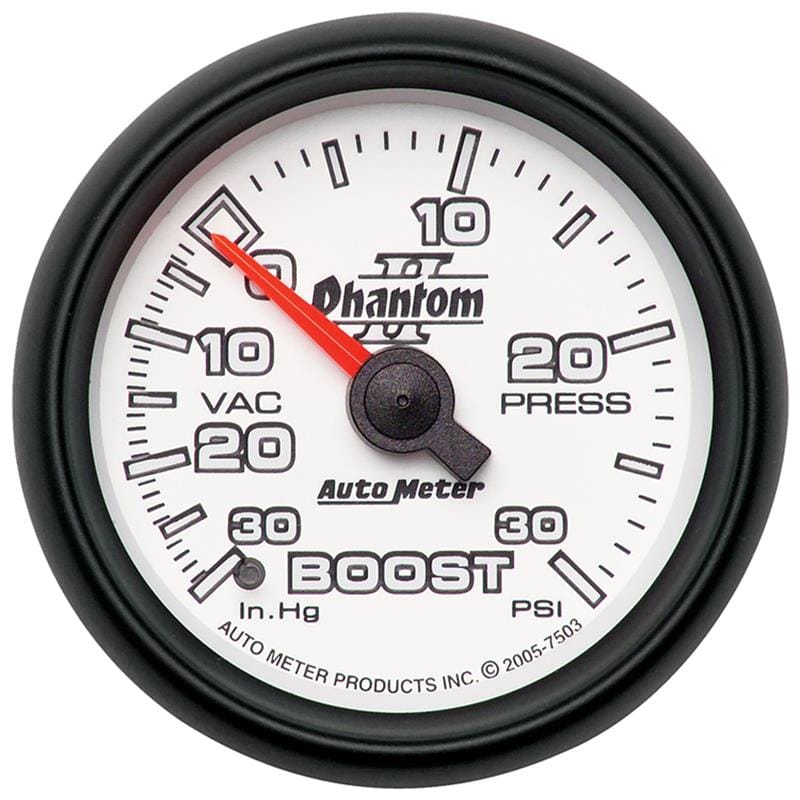 AutoMeter — Autometer Phantom II 52.4mm Mechanical Vacuum / Boost Gauge 30 In. HG/30 PSI
2-1/16" BOOST-VAC, 3