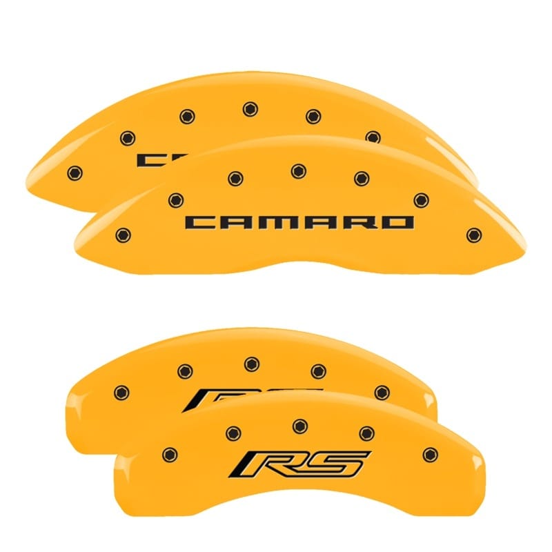 MGP — MGP 4 Caliper Covers Engraved Front Gen 5/Camaro Engraved Rear Gen 5/RS Yellow finish black ch
Caliper Covers