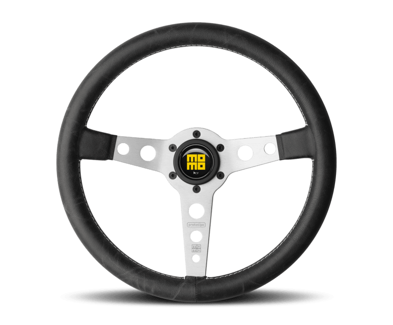 MOMO — Momo Prototipo Steering Wheel 350 mm - Black Leather/White Stitch/Brushed Spokes