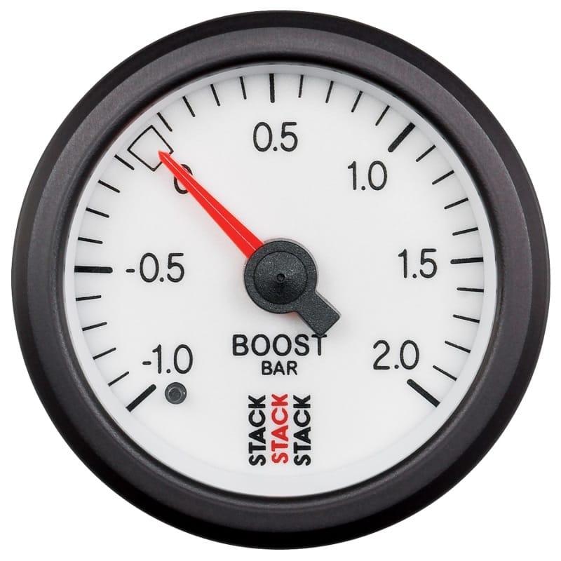 AutoMeter — Autometer Stack 52mm -1 to +2 Bar T-Fitting 0.187in Barb (M) Mechanical Boost Pressure Gauge - White
Ga Bst Mech Wht 2Bar