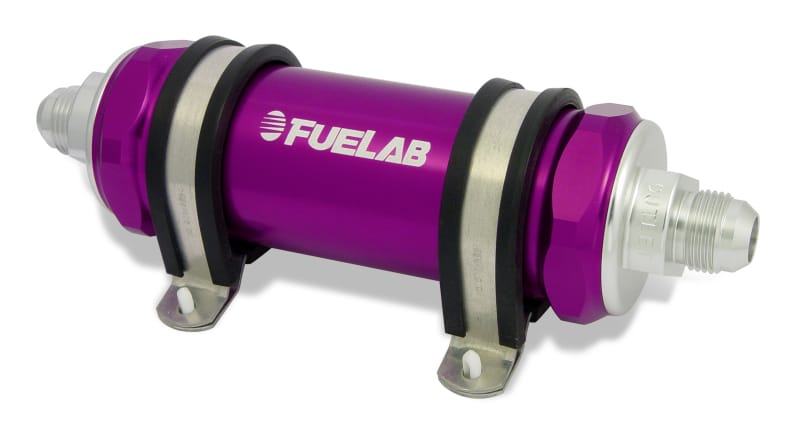 Fuelab — Fuelab 828 In-Line Fuel Filter Long -6AN In/Out 10 Micron Fabric - Purple