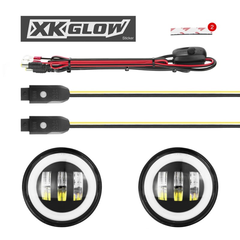 XKGLOW — XK Glow 4In JL Black RGB LED Jeep Wrangler Fog Light XKchrome Bluetooth App Controlled Kit