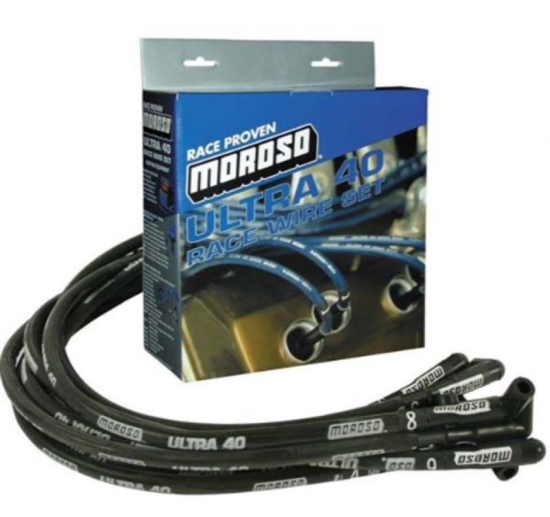 Moroso — Moroso Chevrolet Small Block Ignition Wire Set - Ultra 40 - Sleeved - Non-HEI - 90 Degree - Black