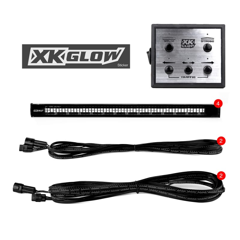 XKGLOW — XK Glow Tube Strobe Lights w/ Traffic Modes Ultra LEDs Multiple Modes + Solid On - Blue/Red 4pc 12in