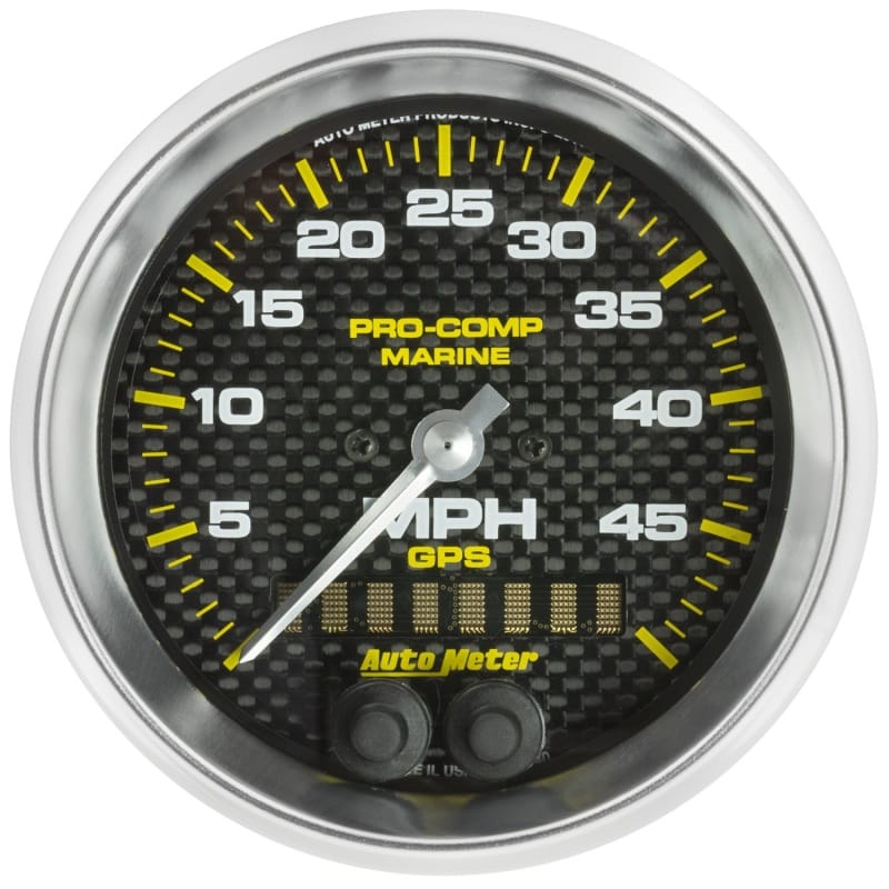 AutoMeter — Autometer Marine Carbon Fiber 3-3/8in 50MPH GPS Speedometer Gauge
3.4" SPD GPS 50 MCF