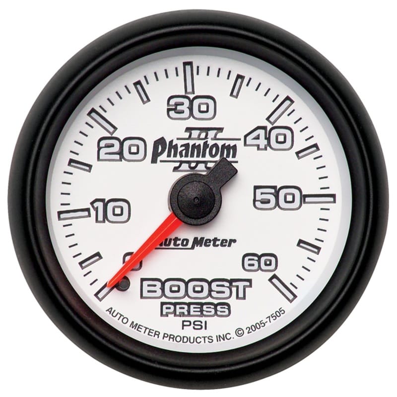 AutoMeter — Autometer Phantom II 52.4mm Mechanical 0-60 PSI Boost Gauge
2-1/16" BOOST, 0-60