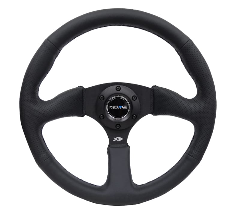 NRG — NRG Reinforced Steering Wheel (350mm / 2.5in. Deep) Blk Leather Comfort Grip w/5mm Matte Blk Spokes