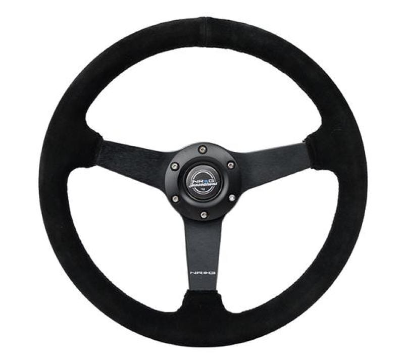 NRG — NRG Sport Steering Wheel (350mm / 1.5in Deep) Black Suede/Black Stitch w/Matte Black Solid Spokes