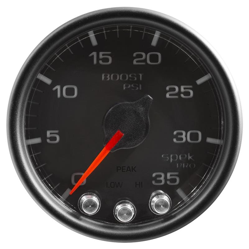 AutoMeter — GAUGE, BOOST, 2 1/16", 35PSI, STEPPER MOTOR W/PEAK & WARN, BLACK/BLACK, SPEK-PRO