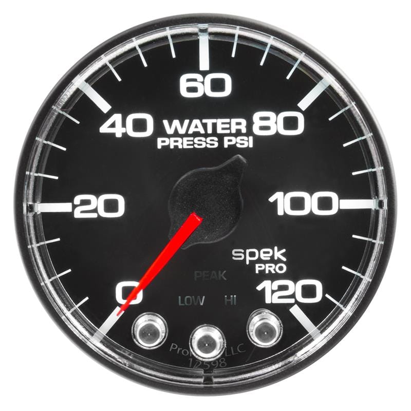 AutoMeter — Autometer Spek-Pro Gauge Water Press 2 1/16in 120psi Stepper Motor W/Peak & Warn Blk/Chrm
GA 2" WP 120 BFC SPK