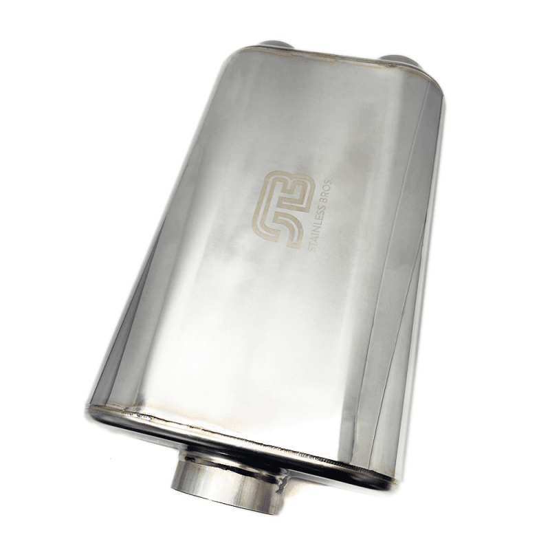 Stainless Bros — Stainless Bros 17in Overall Length 3in Thin Oval SS304 Muffler - 3in Offset In/Offset Out