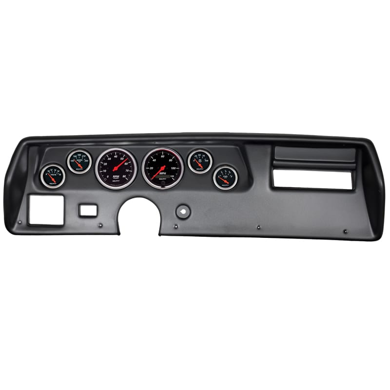AutoMeter — Autometer Designer Black 70-72 Chevelle SS/El Camino Dash Kit 6pc Tach/ MPH/ Fuel/ Oil/ WTMP/ Volt
GA KT CHEV SS 70-72D