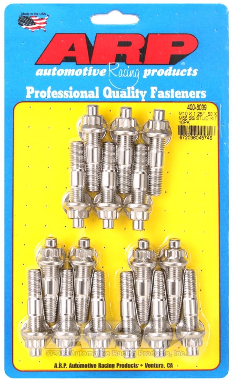 ARP — ARP M10 x 1.25/1.50 x 55mm Stainless Steel Broached Stud Kit - 16 Pieces