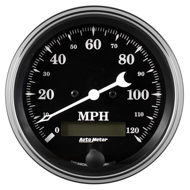 AutoMeter — Auto Meter Gauge Speedo. 3 3/8in 120mph Elec. Prog. w/ LCD Odo Old Tyme Black
3-3/8" SPEEDO, 120 M