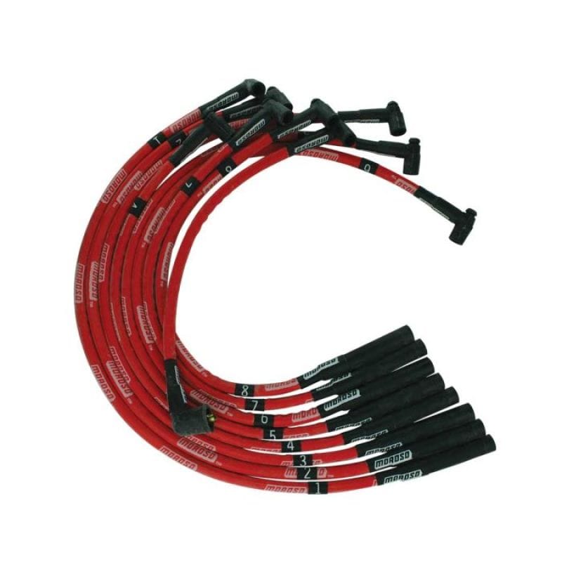 Moroso — Moroso SB Chrysler Mopar 273/318/340/360 Str Plug Boots HEI Sleeved Ultra Spark Plug Wire Set - Red