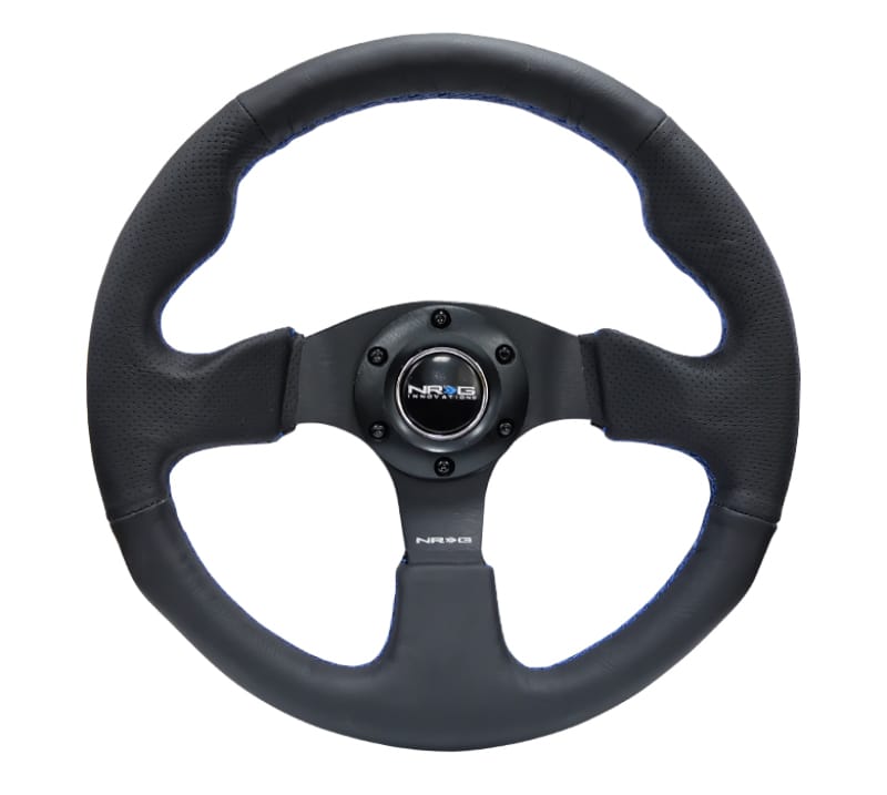 NRG — NRG Reinforced Steering Wheel (320mm) Black Leather w/Blue Stitching
