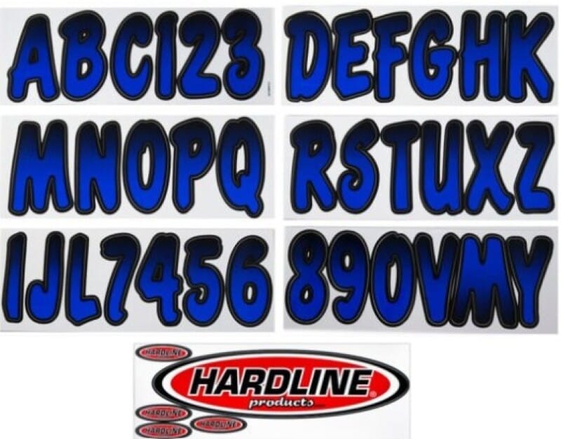 Hardline — Hardline Boat Lettering Registration Kit 3 in. - 200 Blue Metallic/Black