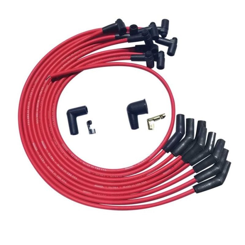 Moroso — Moroso BBC Over Valve Cover 135 Deg Plug Ends HEI Ultra Spark Plug Wire Set - Red