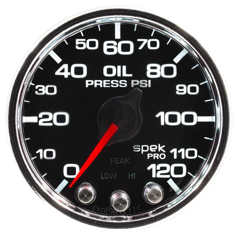 AutoMeter — GAUGE, OIL PRESS, 2 1/16", 120PSI, STEPPER MOTOR W/PEAK & WARN, BLK/CHRM, SPEK