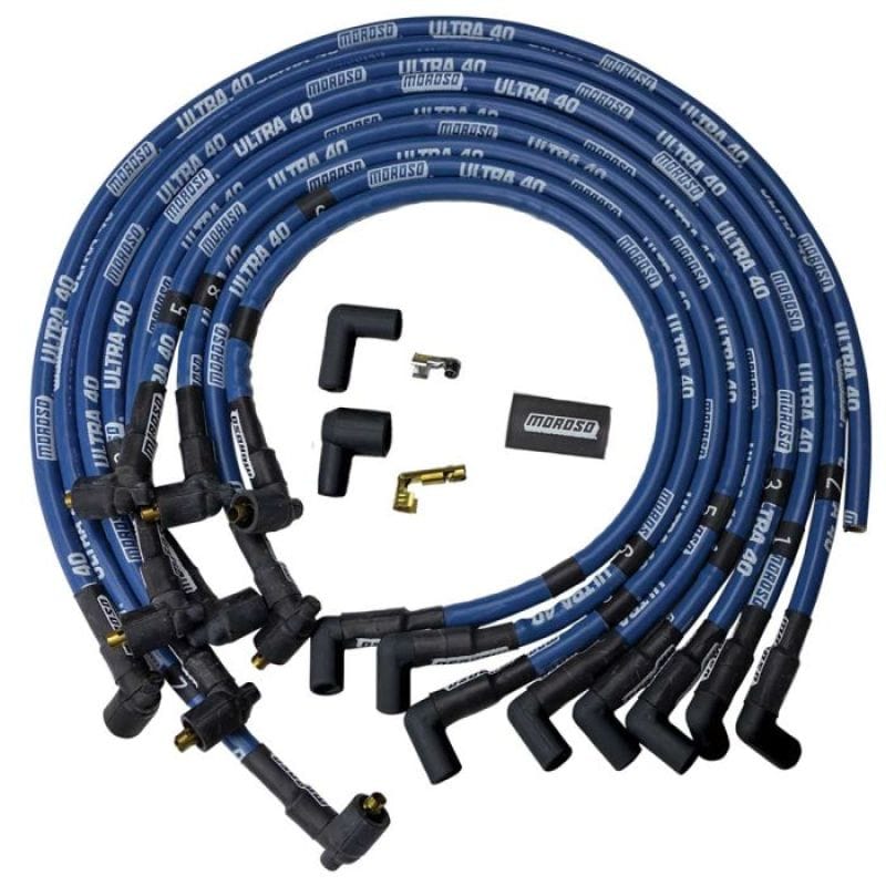 Moroso — Moroso Chevrolet Big Block Ignition Wire Set - Ultra 40 - Sleeved - Non-HEI - Crab - 90 Degree -Blue