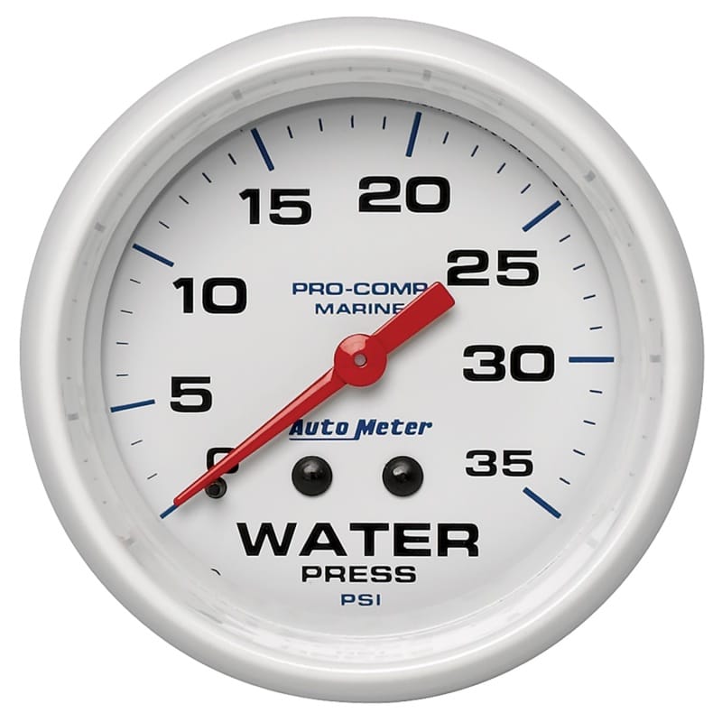 AutoMeter — Autometer AutoGage 2-5/8in. / 35 PSI Mechanical Water Press Gauge - Marine White
GA 2.6" WP 35 M MW