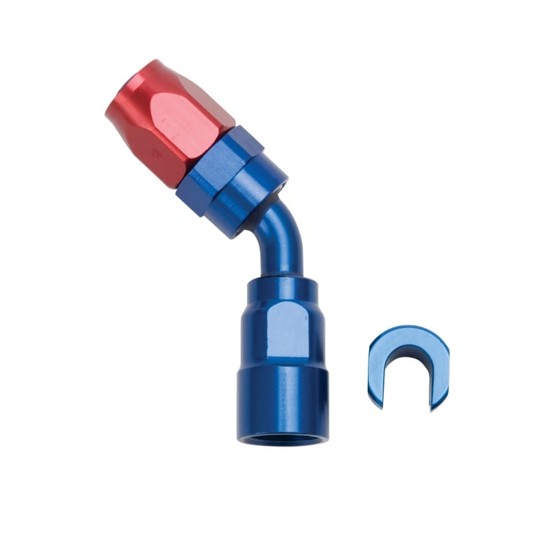 Russell — Russell Performance 3/8in SAE Quick Disc Female to -6 Hose Red/Blue 45 Degree Hose End
Hose End