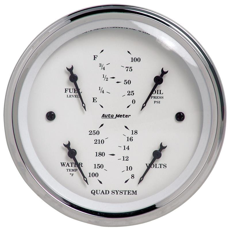 AutoMeter — GAUGE, QUAD, 3 3/8", 240OE-33OF, ELEC, OLD TYME WHITE