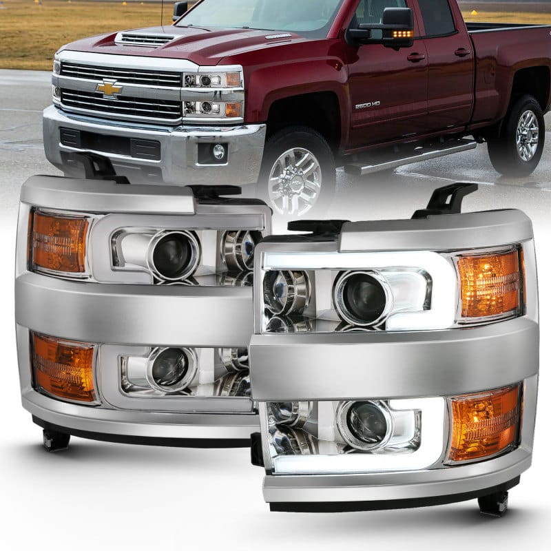 ANZO — ANZO 2015-2016 Chevrolet Silverado Projector Headlights w/ Plank Style Design Chrome w/ Amber
Head Light Set
HdLtSet