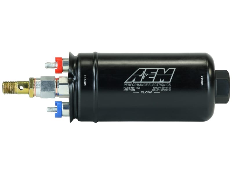 AEM — AEM 400LPH High Pressure Inline Fuel Pump - M18x1.5 Female Inlet to M12x1.5 Male Outlet
Inline Hi Flow Fuel
400LPH (Metric
