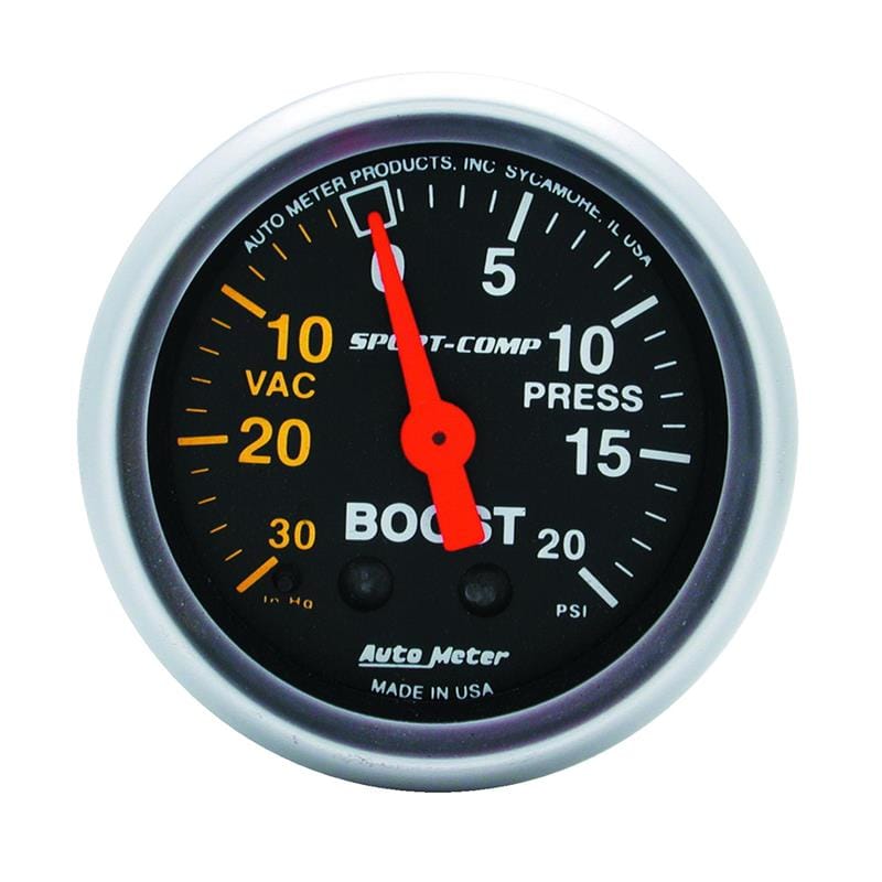 AutoMeter — GAUGE, VAC/BOOST, 2 1/16" , 30INHG-20PSI, MECHANICAL, SPORT-COMP