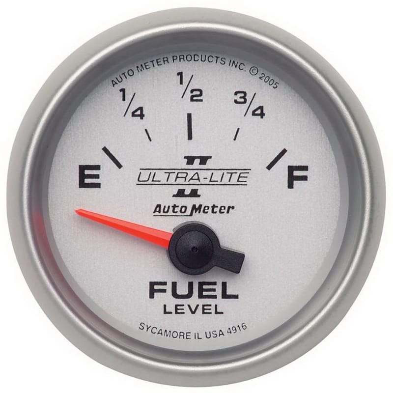 AutoMeter — Autometer Ultra-Lite II 52mm 240-33 OHMS Short Sweep Electronic Fuel Level Gauge
2-1/16" FUEL LEVEL,