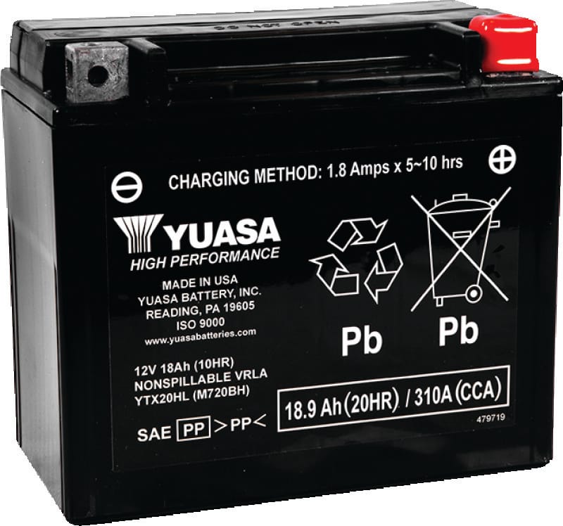 Yuasa Battery — YTX20HL Battery, 6-7/8" L x 3-7/16" W x 6-1/8" H