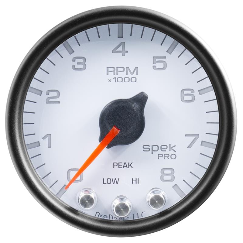 AutoMeter — GAUGE, TACH, 2 1/16", 8K RPM, W/ SHIFT LIGHT & PEAK MEM, WHT/BLK, SPEK-PRO