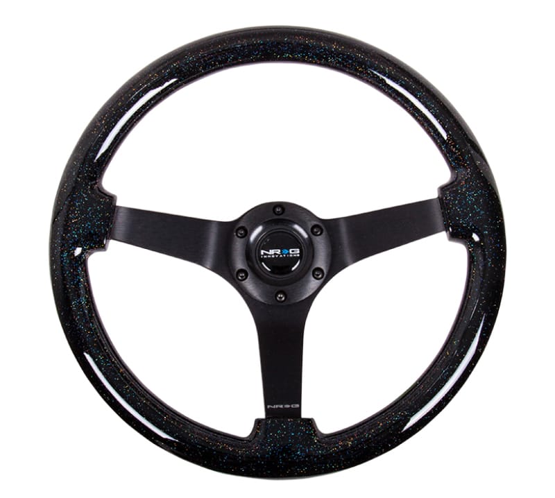 NRG — NRG Reinforced Steering Wheel (350mm / 3in Deep) Classic Blk Sparkle Wood Grain w/Blk 3-Spoke Center