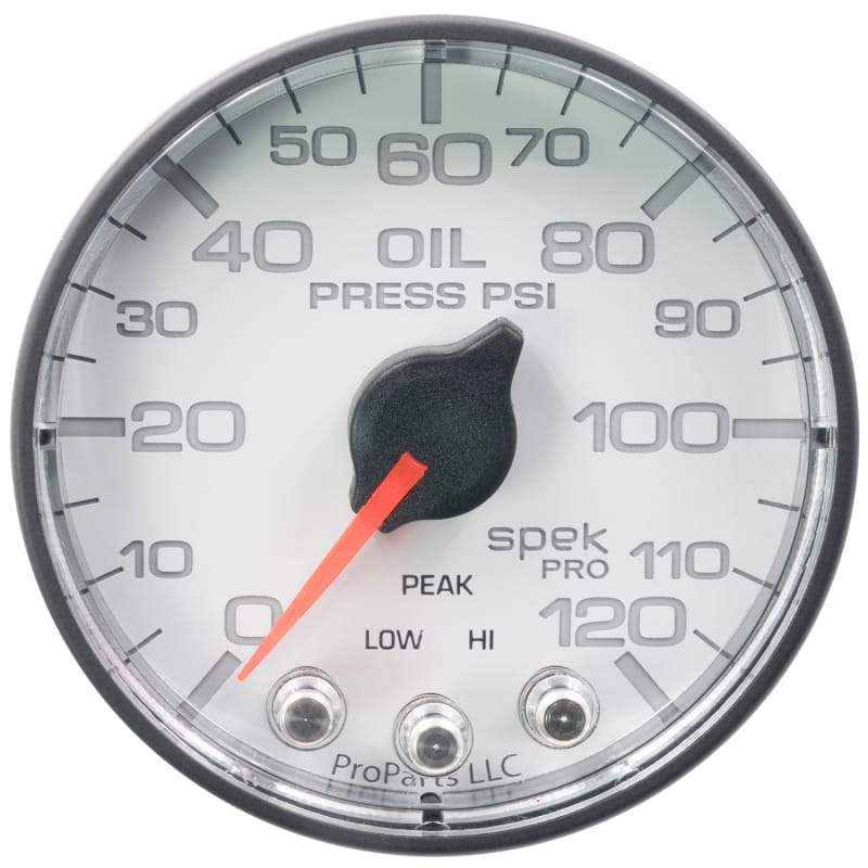 AutoMeter — Autometer Spek-Pro Gauge Oil Press 2 1/16in 120psi Stepper Motor W/Peak & Warn Wht/Blk
GA 2" OILP WFB SPEK