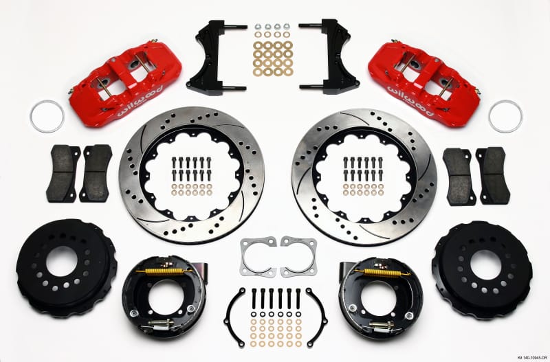 Wilwood — Wilwood AERO4 Rear P-Brake Kit 14.00in Drilled Red Chevy 12 Bolt-Spec 3.15in Bearing
BRAKE KIT