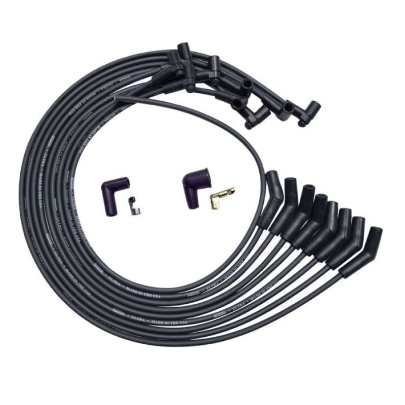 Moroso — Moroso BBC Under Header 135 Deg Plug End HEI Dist Unsleeved Ultra Spark Plug Wire Set - Black
