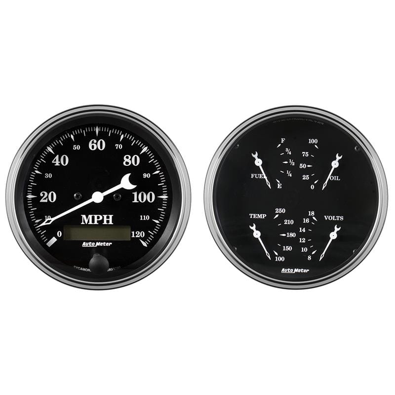 AutoMeter — GAUGE KIT, 2 PC., QUAD & SPEEDOMETER, 5", OLD TYME BLACK