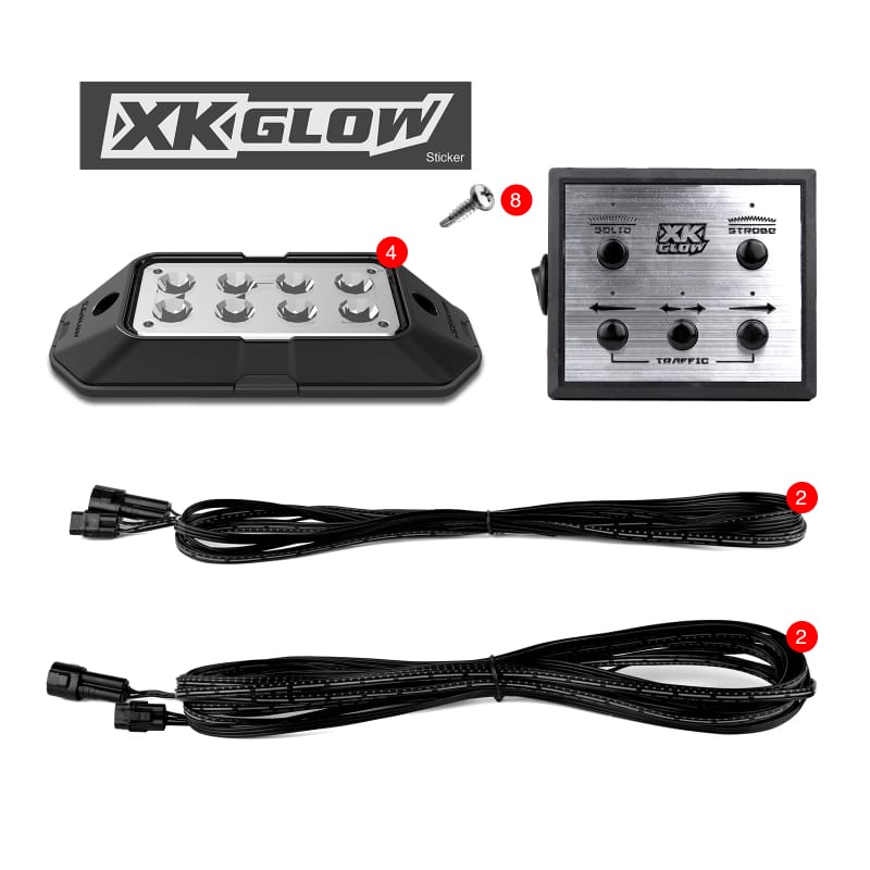 XKGLOW — XK Glow Strobe Pod Lights w/ Traffic Modes Ultra Bright LEDs Multiple Modes + Solid On -Red 4pc