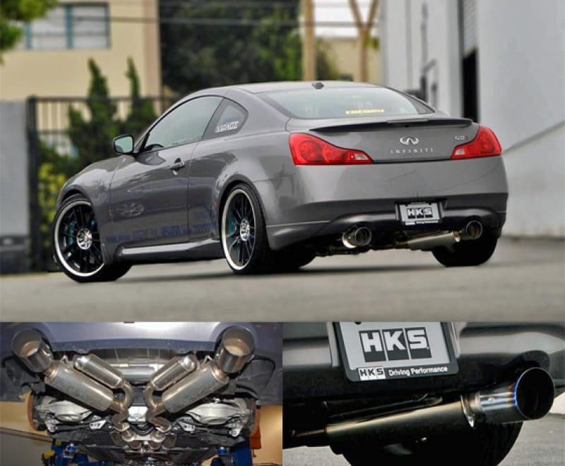 HKS — HKS 08-13 Infiniti G37 Coupe Dual Hi-Power Ti Tip Catback Exhaust (SUS304 NO COATING)