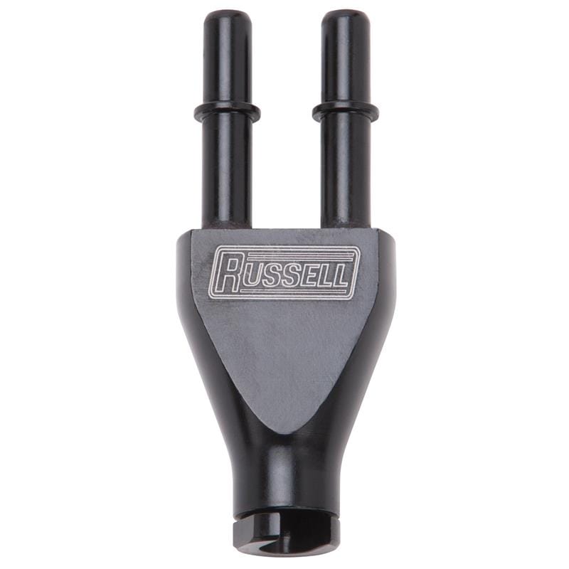 Russell — Russell Adapter Y-Block 3/8in Sae Quick Disconnect Female To 2X 3/8in Sae Qd Male Blk Anodized
Fuel Block