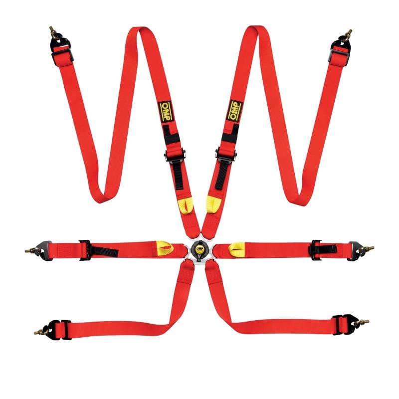 OMP — OMP Safety Harness First 2In Red (Fia 8853-2016) Pull Up - Steel Adj