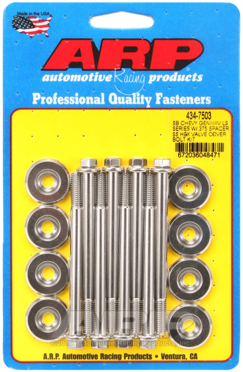 ARP — ARP SB Chevrolet Gen III/IV LS Series w/ 0.375 Spacer SS Hex Valve Cover Bolt Kit