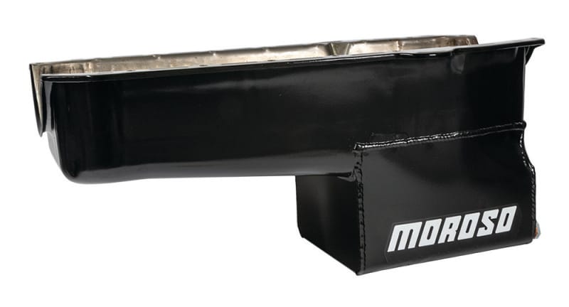 Moroso — Moroso 80-85 Chevrolet SBC (w/Passenger Side Dipstick) Wet Sump 7qt 9.5in Steel Oil Pan - Black