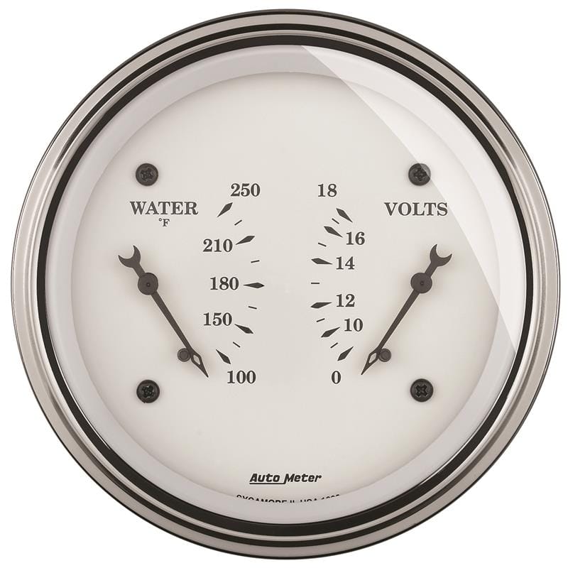 AutoMeter — GAUGE, DUAL, WTMP & VOLT, 3 3/8" , 250 Degrees F & 18V, ELEC, OLD TYME WHITE
