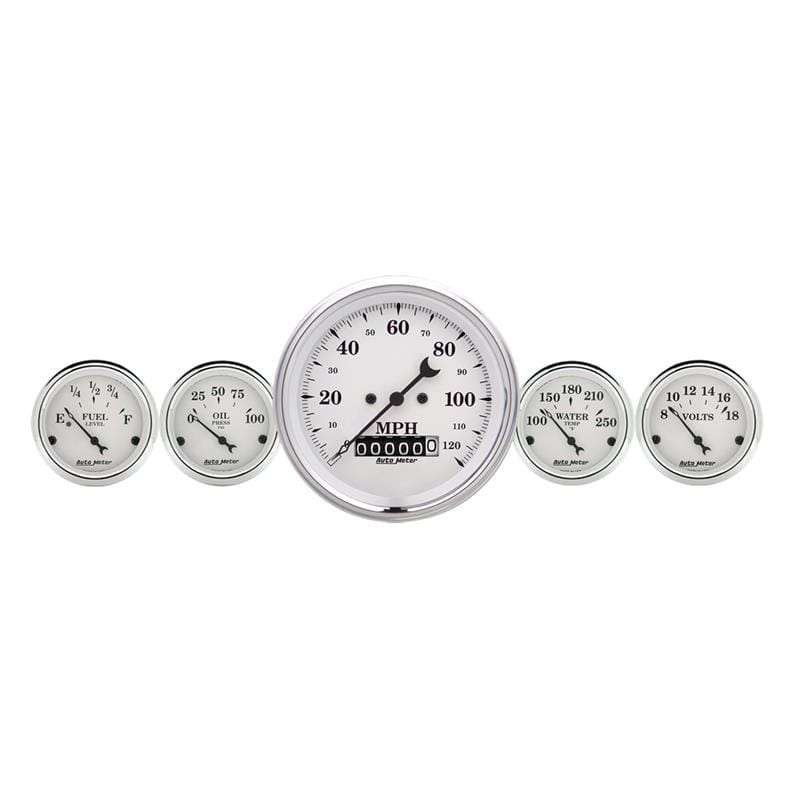 AutoMeter — AutoMeter Gauge Kit 5 Pc. 3-3/8in. & 2-1/16in. Elec. Speedometer Old Tyme White
OLD TYME WHITE 5 PC.